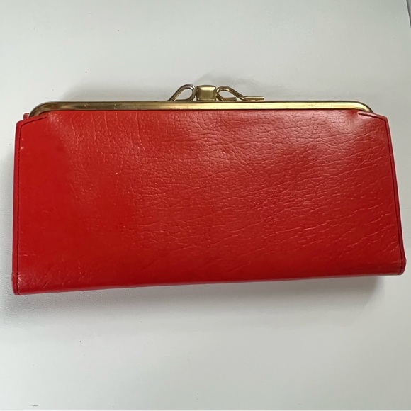 Vintage King calfskin wallet with kisslock poppy red, 1950-1960s retro ladys - Picture 9 of 16